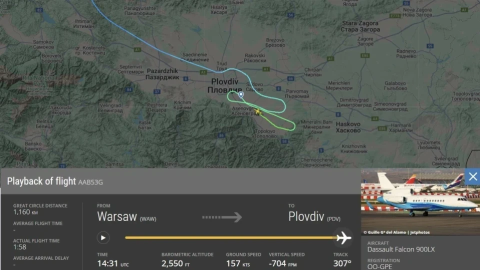 Flightradar отрече съобщенията за повреда в GPS системата на самолета на Урсула фон дер Лайен над Пловдив