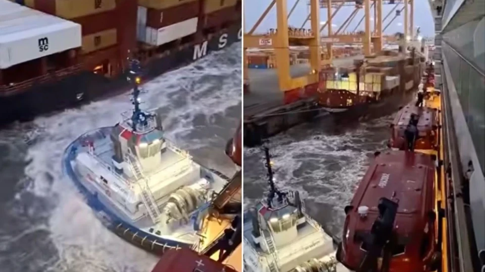 Круизен кораб се сблъска с два контейнеровоза в пристанище в Германия